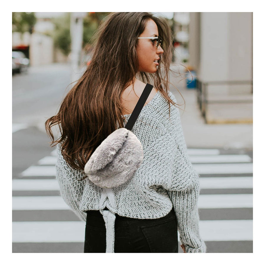 Stylish Burgundy Faux Fur Fanny Pack Belt Bag