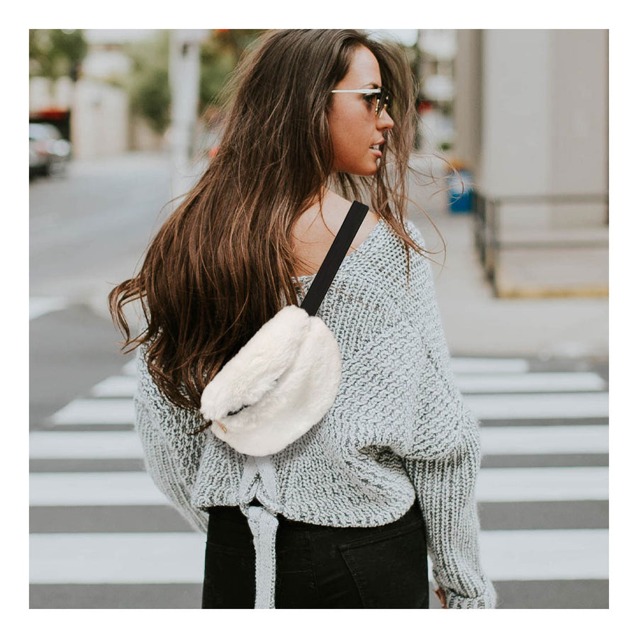 Stylish Burgundy Faux Fur Fanny Pack Belt Bag