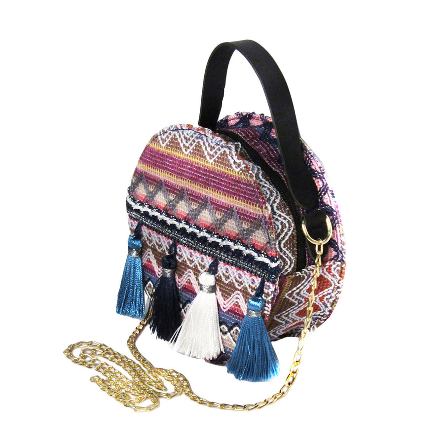 Blue Boho Embroidery Tassel Bag