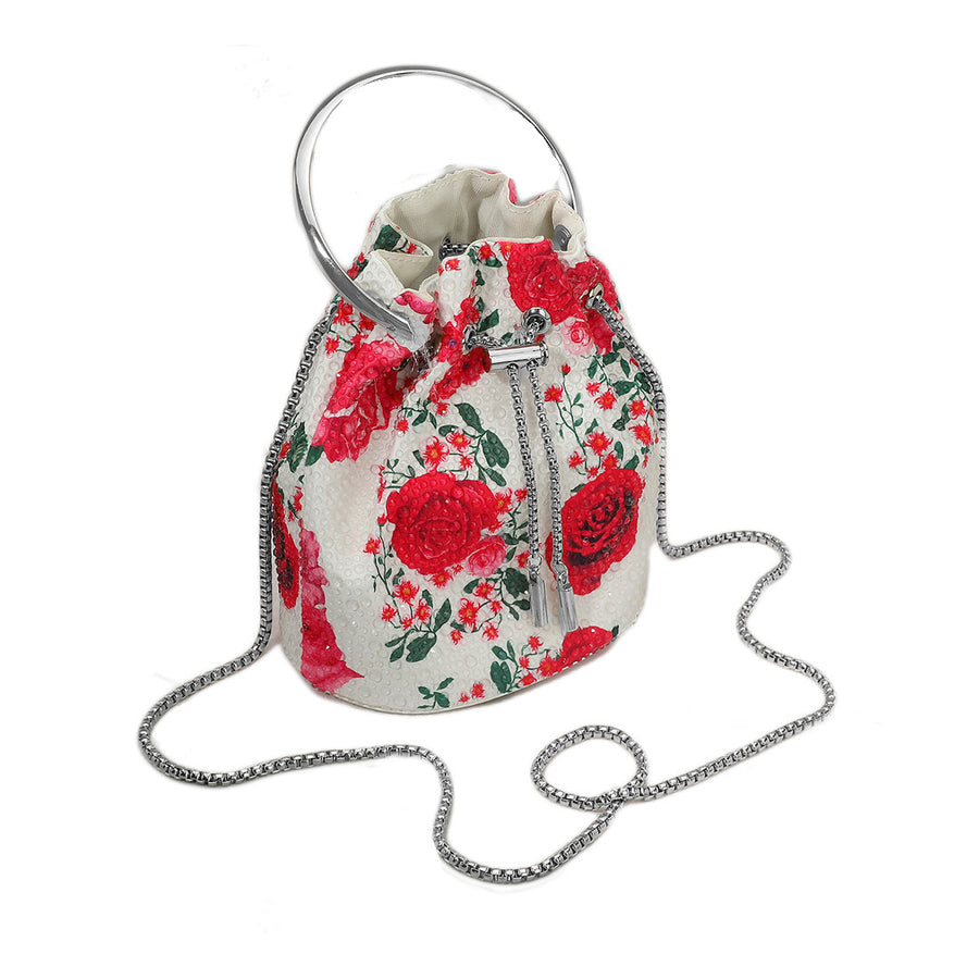 Bling Studded Floral Pattern Bucket Crossbody Bag