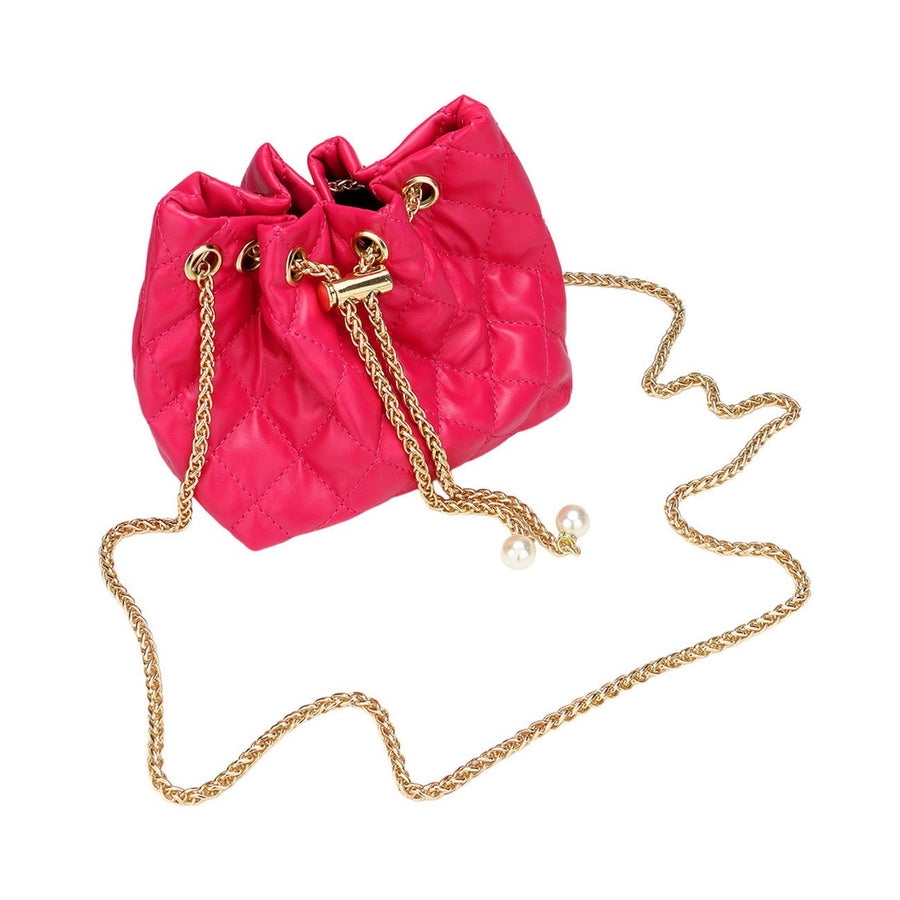 Iconic No 5 Charm Chain Fuchsia Quilted Drawstring Mini Bucket Bag