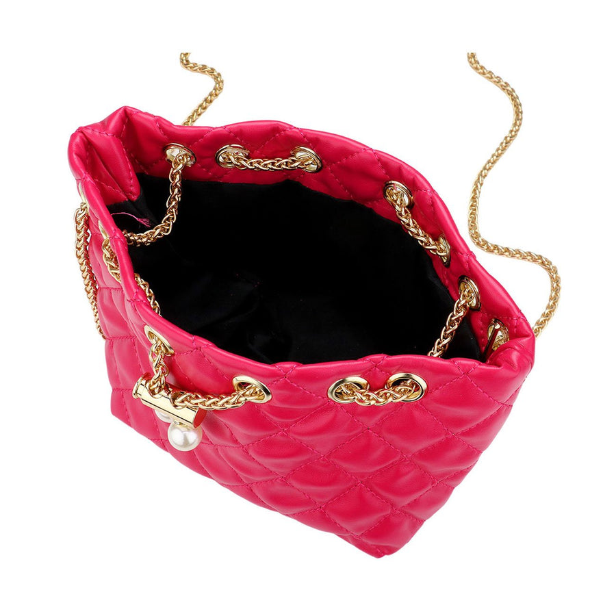 Iconic No 5 Charm Chain Fuchsia Quilted Drawstring Mini Bucket Bag