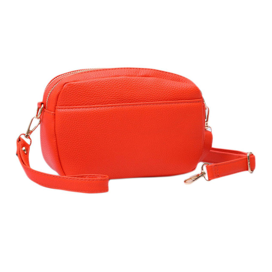 Orange Double Zipper Camera Crossbody Bag