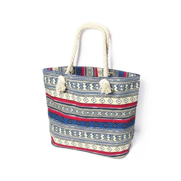 Oversized Red Blue Boho Print Canvas Tote