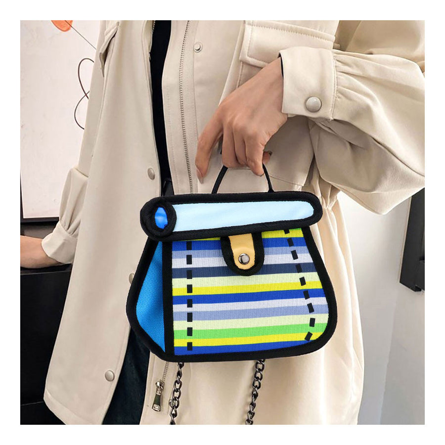 Multi Blue Cartoon 2D Animated Crossbody Bag