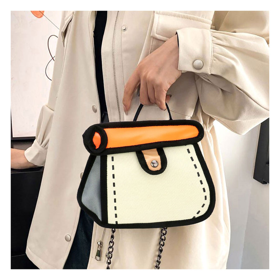 Ivory Orange Cartoon 2D Animated Crossbody Bag