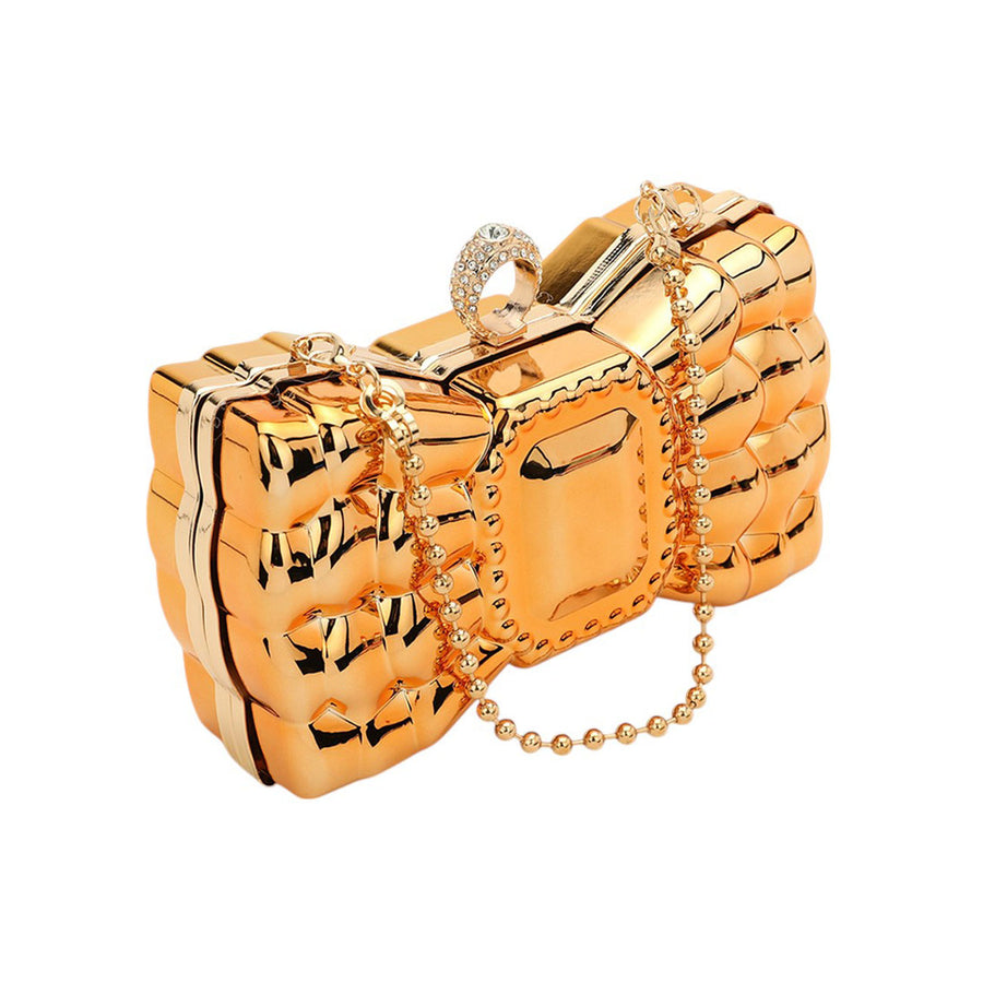 Gorgeous Gold Metallic Bow Case Clutch Bag
