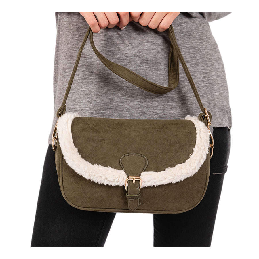 Camel Fleece Trim Crossbody Bag