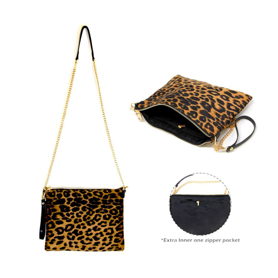 Chic Brown Leopard Print Clutch Crossbody Bag