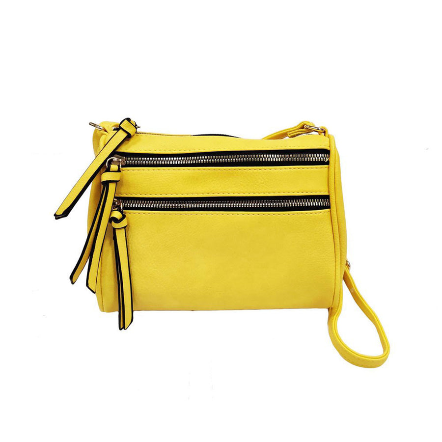 Yellow Tassel Double Zipper Crossbody Bag