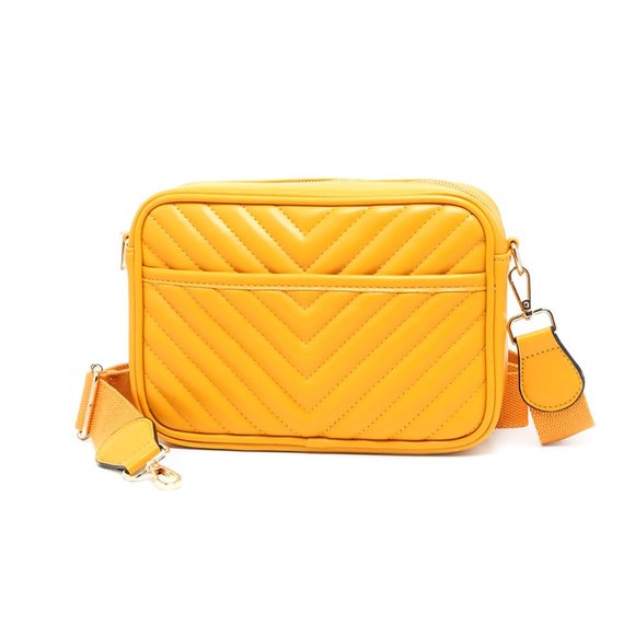 Yellow Chevron Camera Rectangle Crossbody Bag