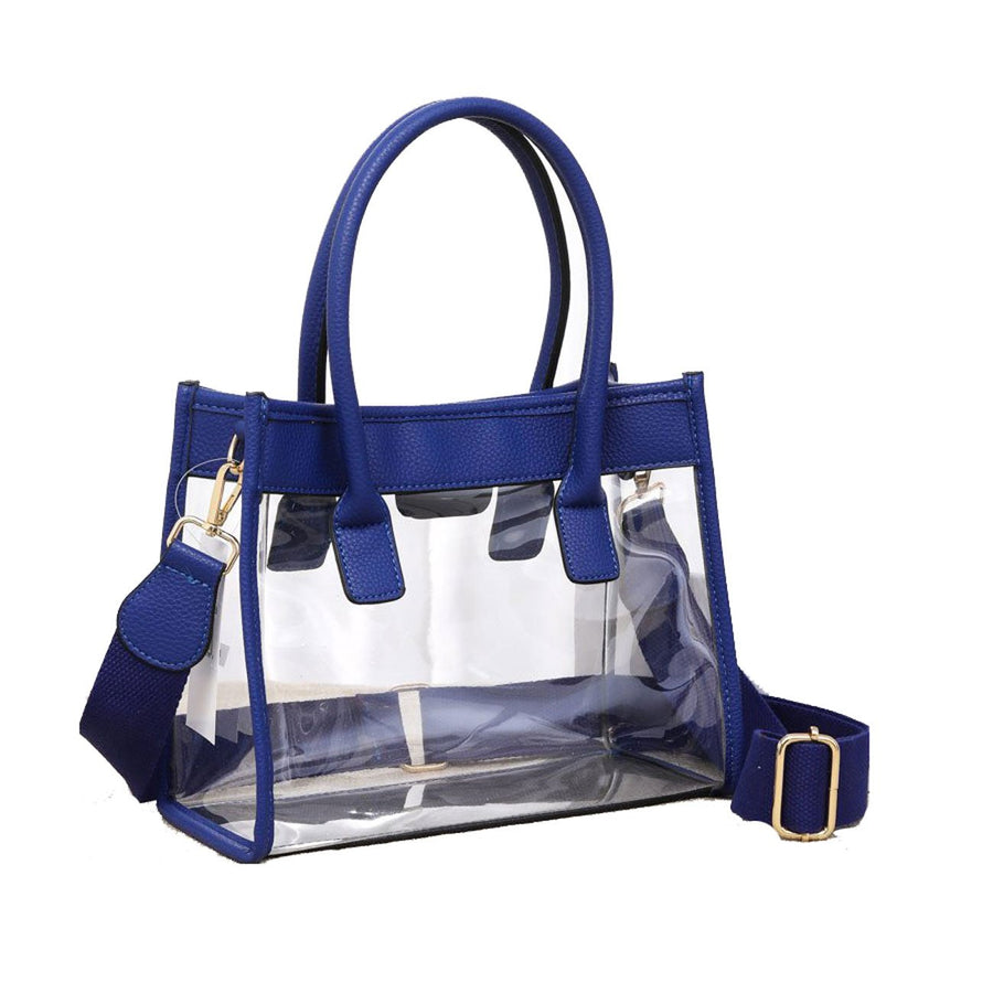 Versalite Transparent Clear Purple Trim Top Handle Tote Bag