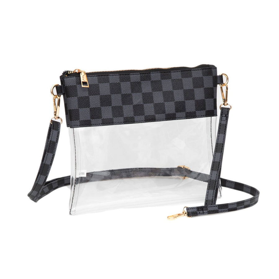 Clear Brown Checkered Wristlet Clutch Crossbody Bag