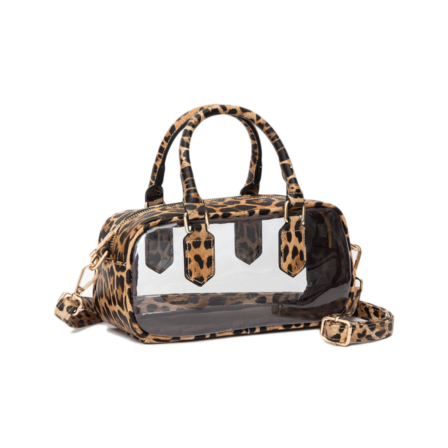 Leopard Transparent Structured Top Handle Crossbody Bag