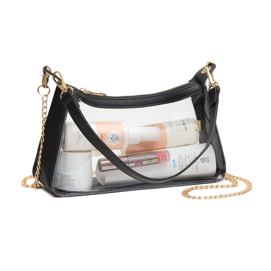 Style Transparent Black Trim Baguette Crossbody Bag