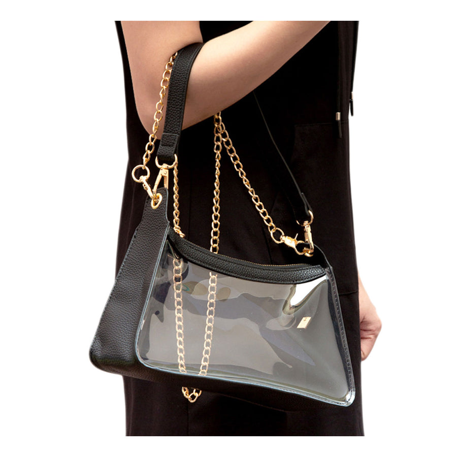 Style Transparent Black Trim Baguette Crossbody Bag