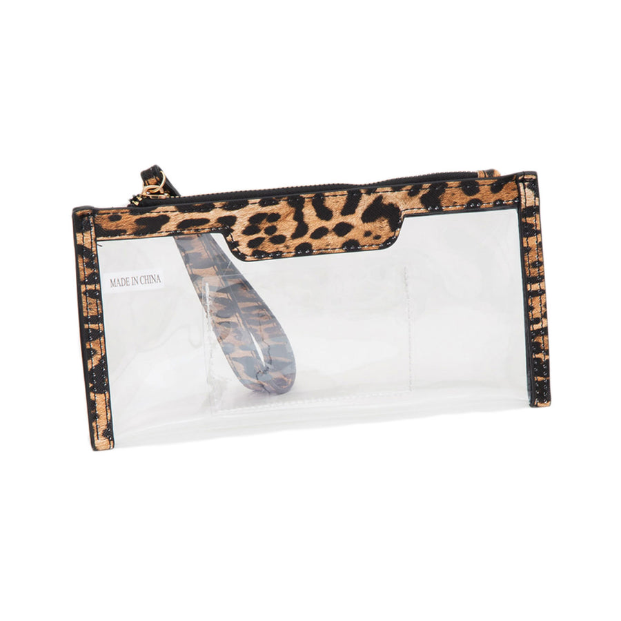 Leopard Transparent Flap Wristlet Pouch Clutch Bag