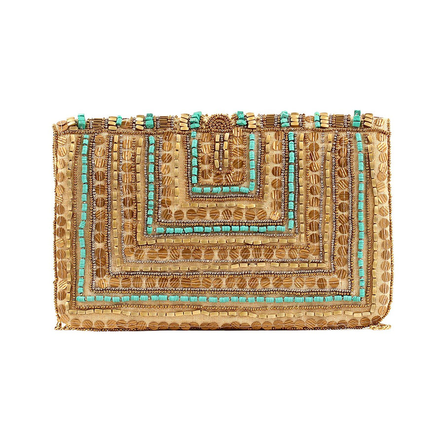 Boho Embellished Turquoise Beaded Clutch Crossbody Bag