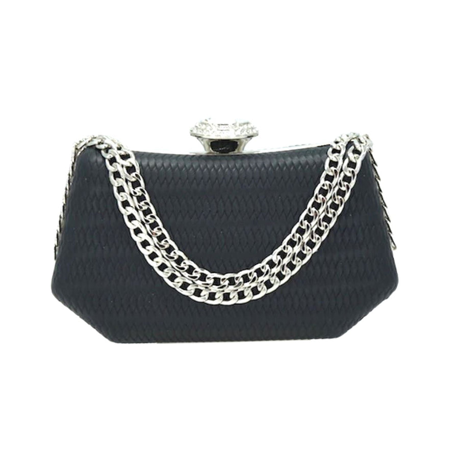 Khaki Leather Metal Chain Clutch Bag