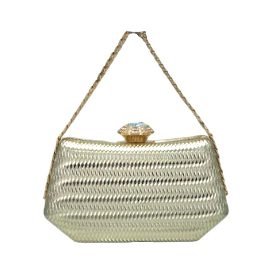 Khaki Leather Metal Chain Clutch Bag