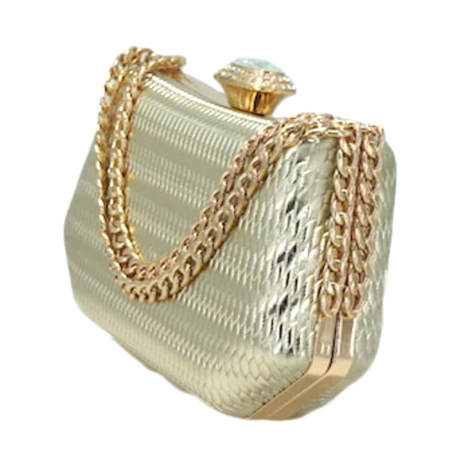 Khaki Leather Metal Chain Clutch Bag