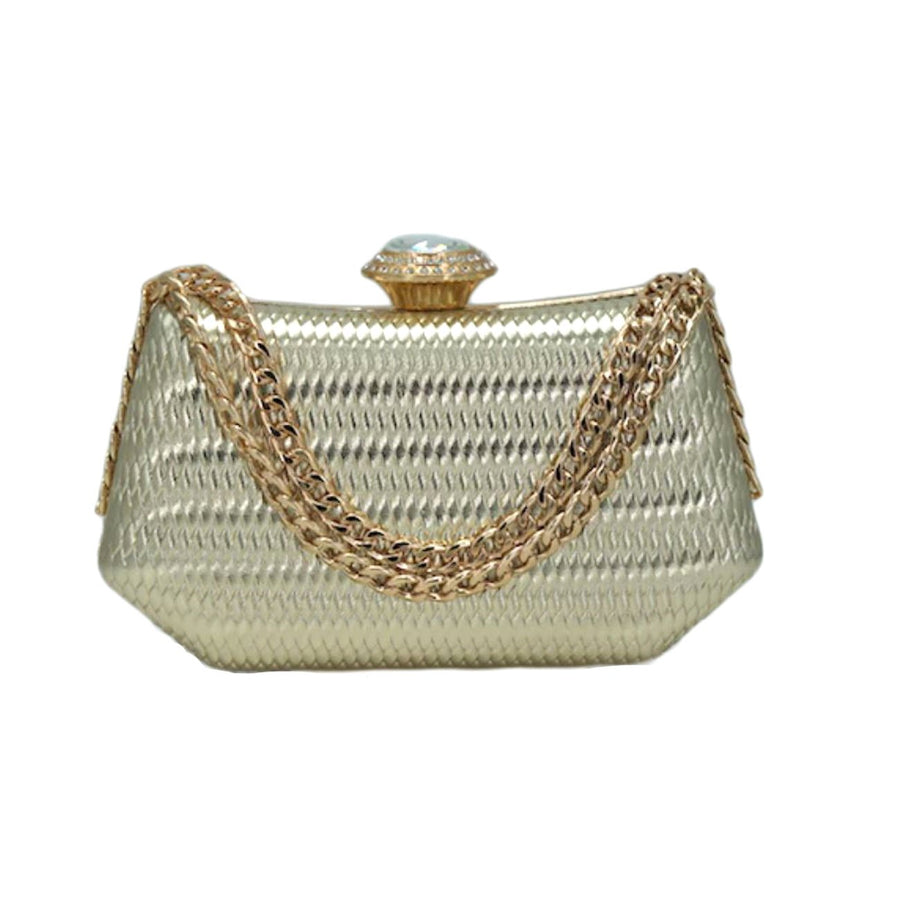 Khaki Leather Metal Chain Clutch Bag