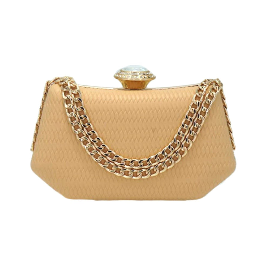 Khaki Leather Metal Chain Clutch Bag