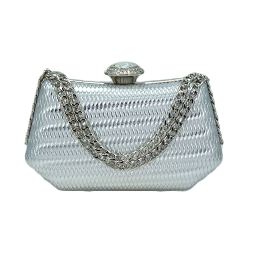 Khaki Leather Metal Chain Clutch Bag