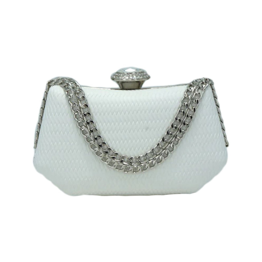Khaki Leather Metal Chain Clutch Bag