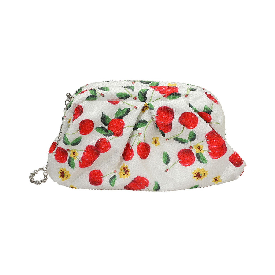 Bling Studded Cherry Pattern Evening Clutch Bag