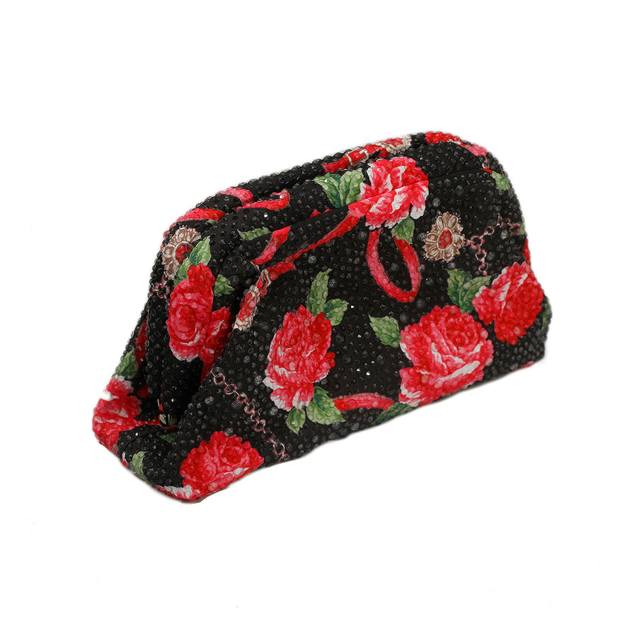 Bling Studded Floral Pattern Evening Clutch Bag