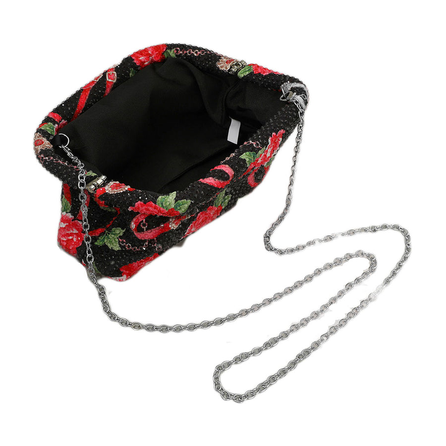 Bling Studded Floral Pattern Evening Clutch Bag