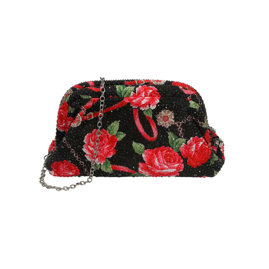 Bling Studded Floral Pattern Evening Clutch Bag