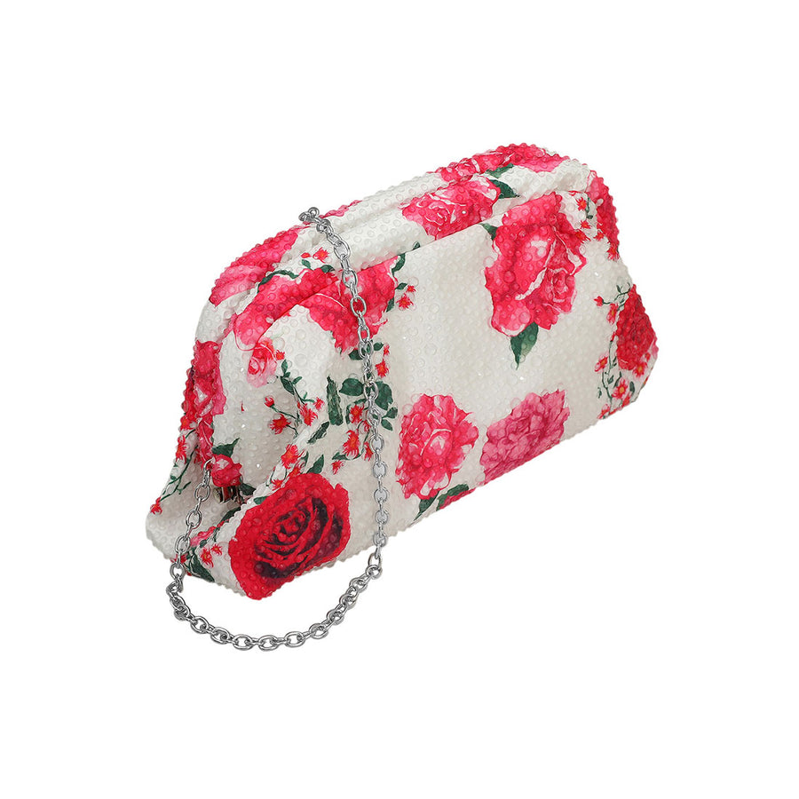 Bling Studded Floral Pattern Evening Clutch Bag