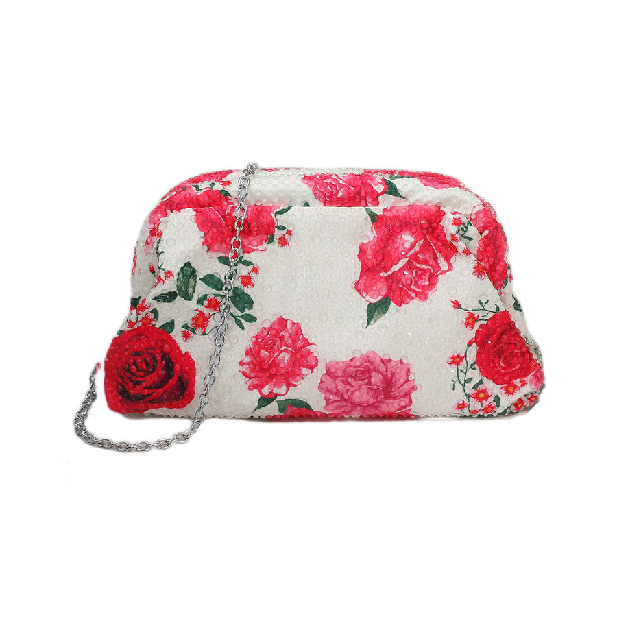 Bling Studded Floral Pattern Evening Clutch Bag