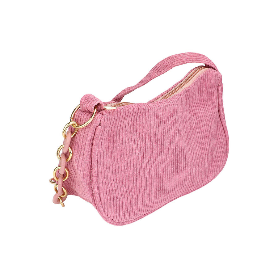 Stylish Pink Corduroy Chain Shoulder Bag