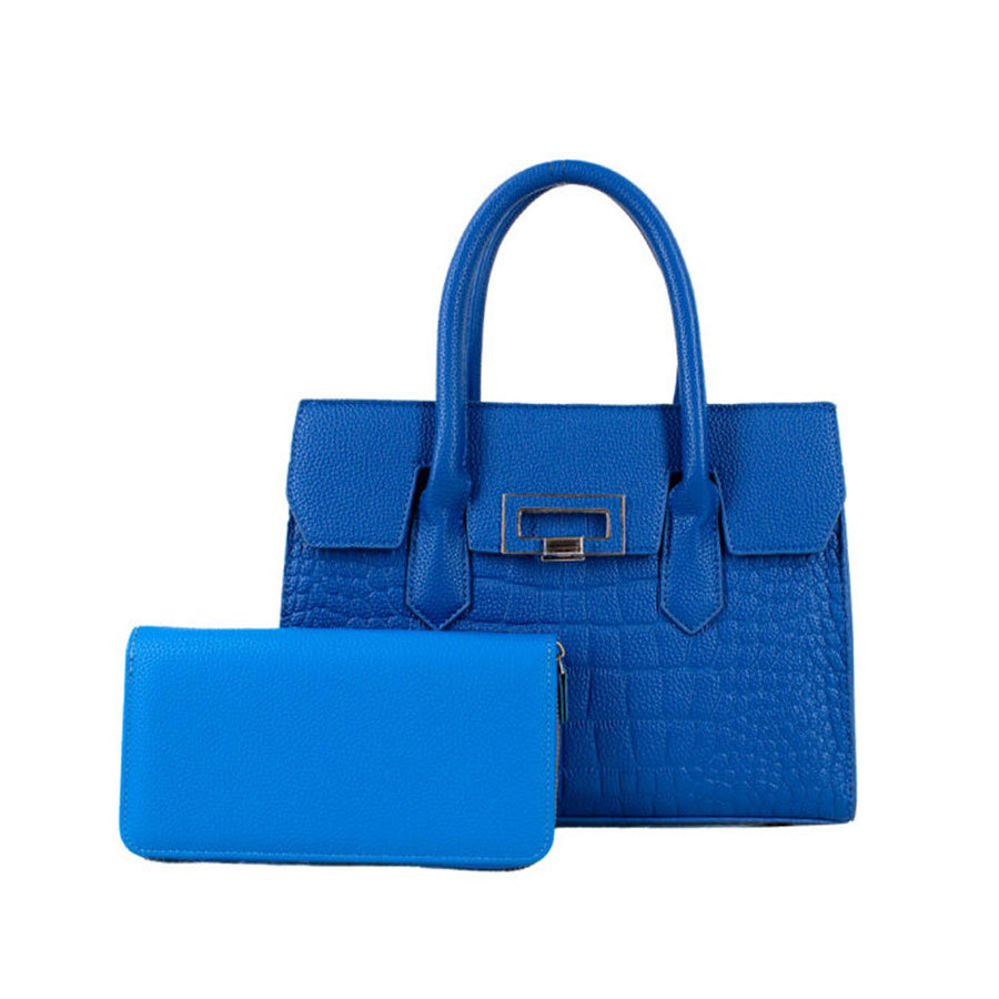 Blue 2 in 1 Moc Croc Top Handle Pouch Bag