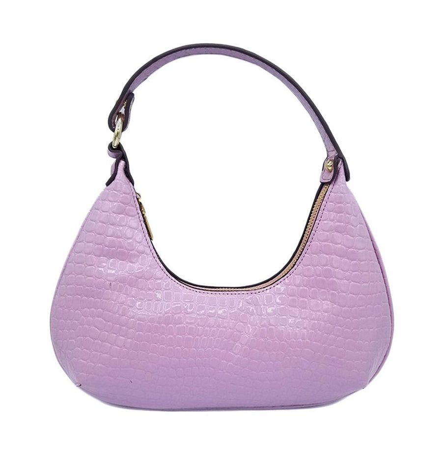 Purple Moc Croc Print Hobo Shoulder Bag