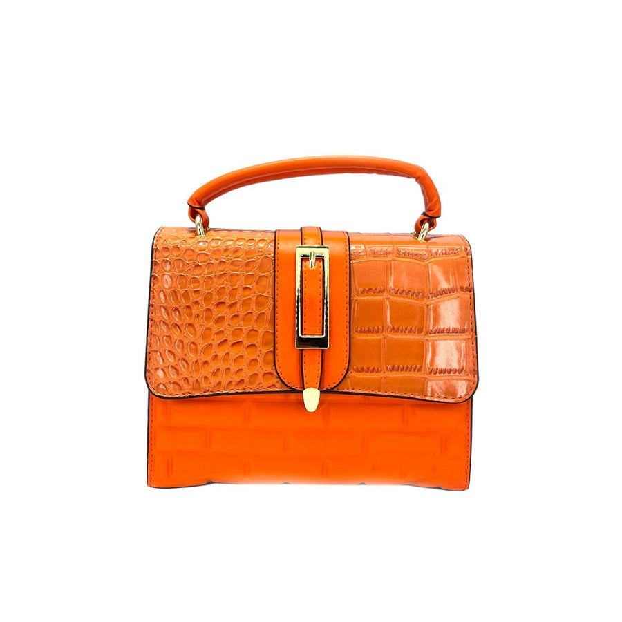 Orange 2 in 1 Moc Croc Top Handle Pouch Bag