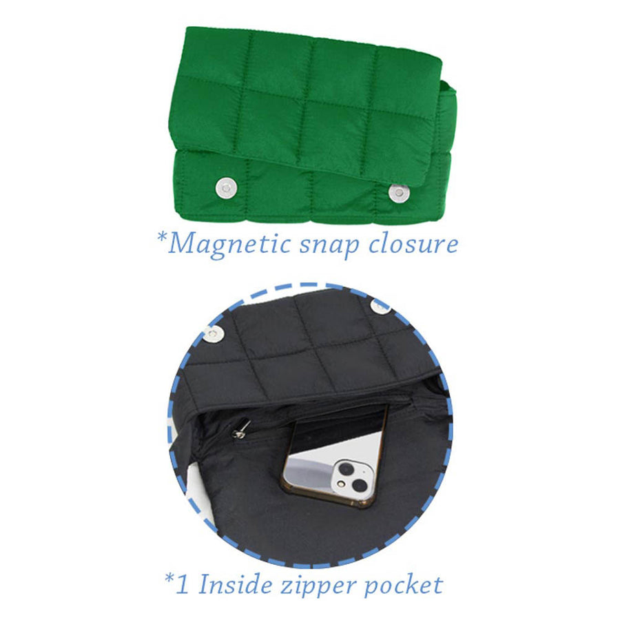 Stylish Green Quilted Metallic Puffer Crossbody Bag