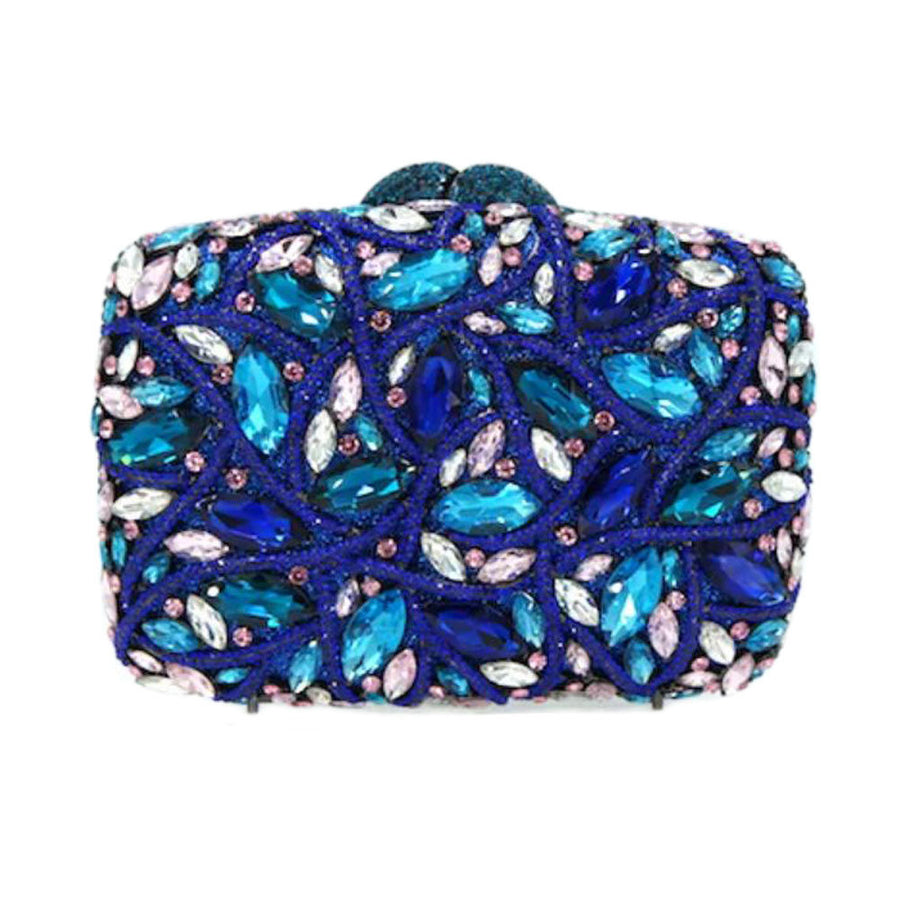 Luxe Bling Multi Blue Stone Evening Clutch Case Bag