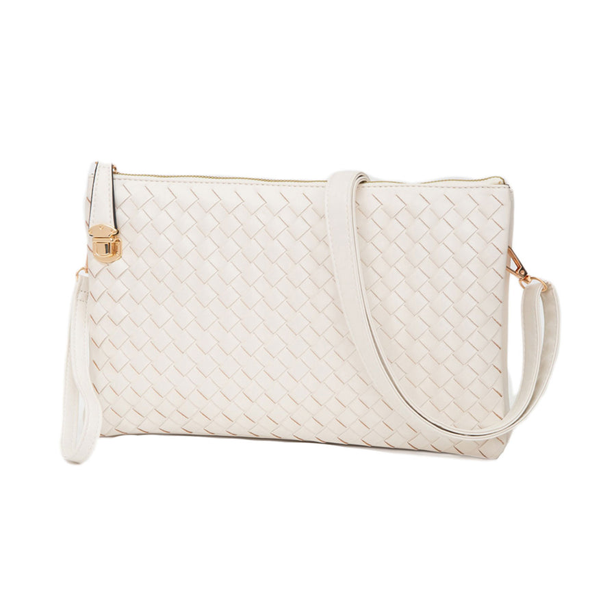 Chic Ivory Woven Braided Clutch Crossbody Bag