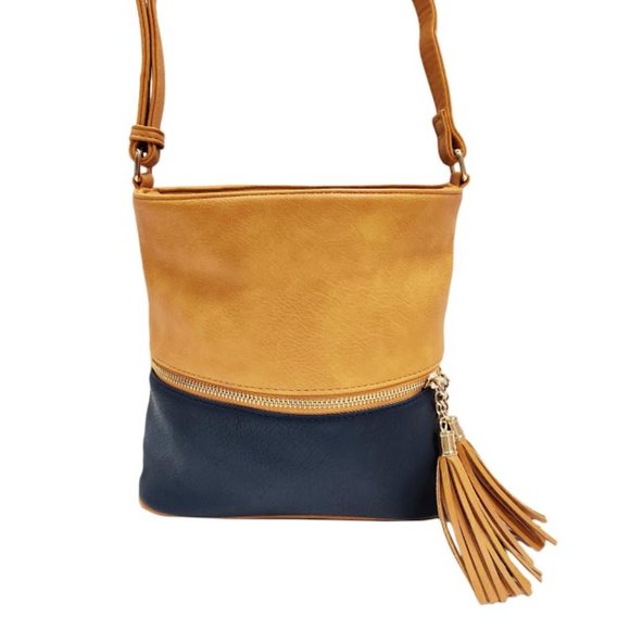 Camel Navy Tassel Crossbody Bag