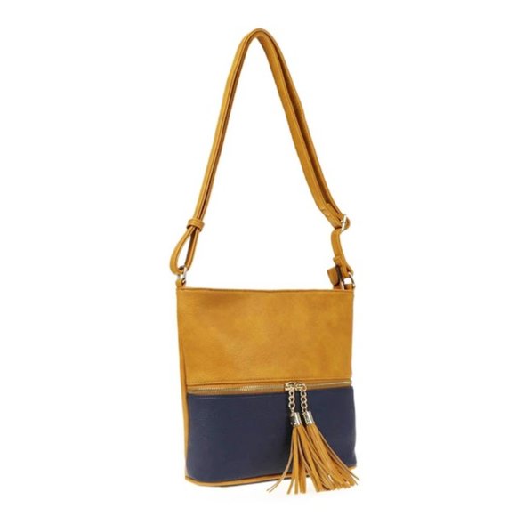 Camel Navy Tassel Crossbody Bag