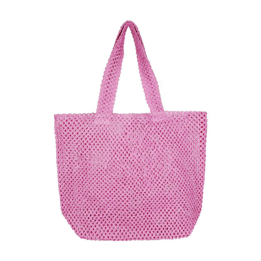 Oversize Pink Straw Crochet Tote Bag