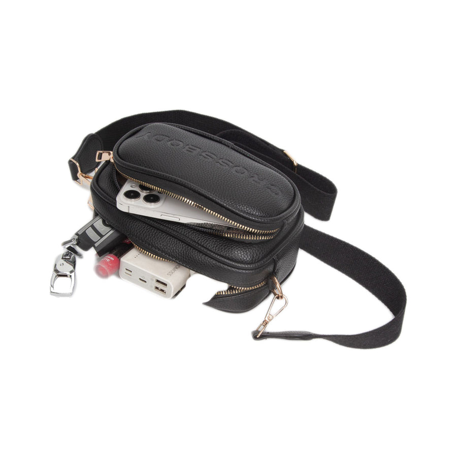 Tan Double Zipper Structured Crossbody Bag