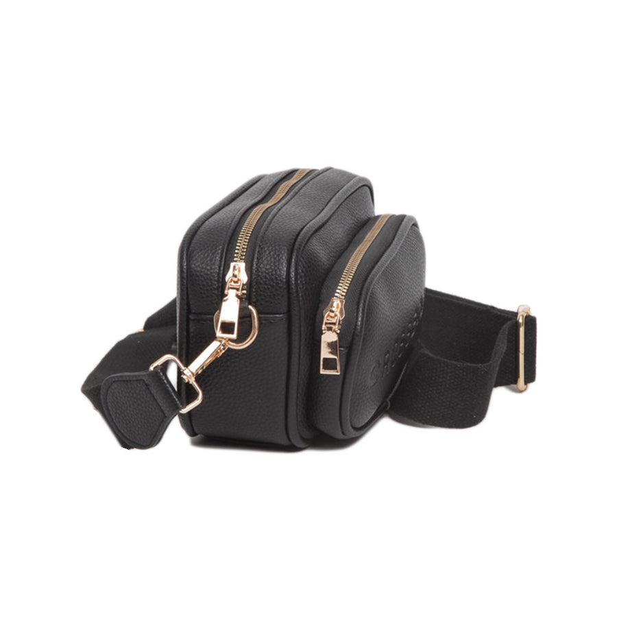 Tan Double Zipper Structured Crossbody Bag