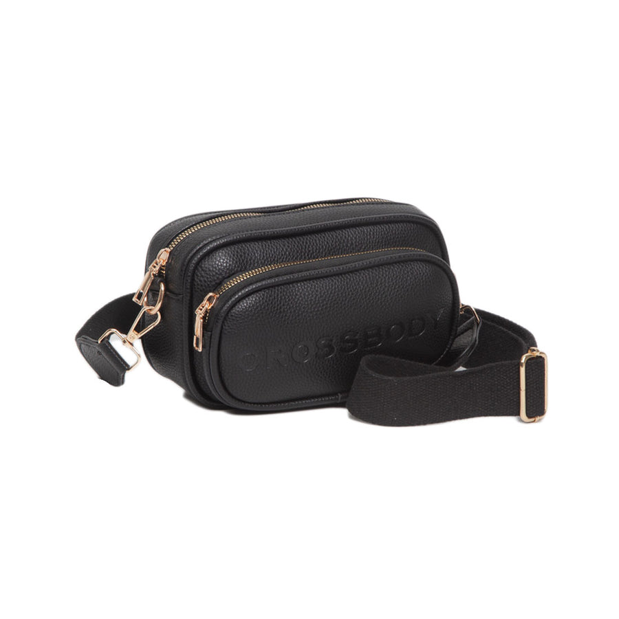 Tan Double Zipper Structured Crossbody Bag