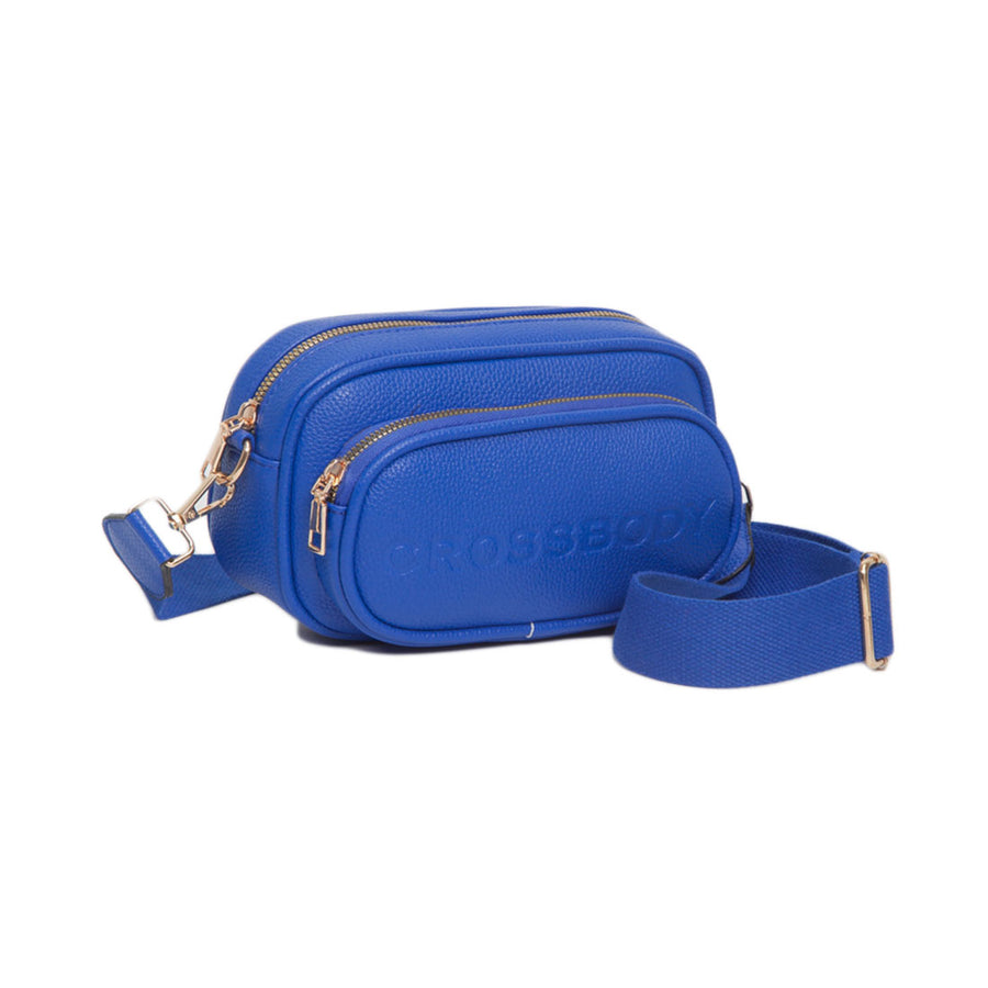 Tan Double Zipper Structured Crossbody Bag