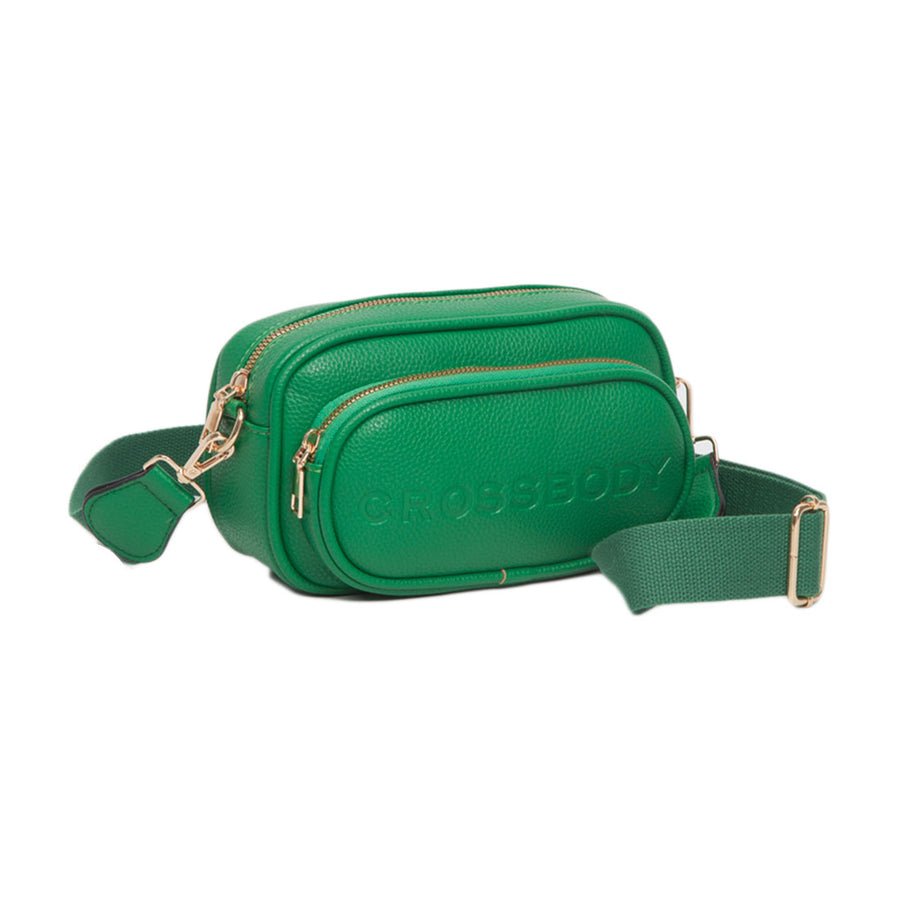 Tan Double Zipper Structured Crossbody Bag